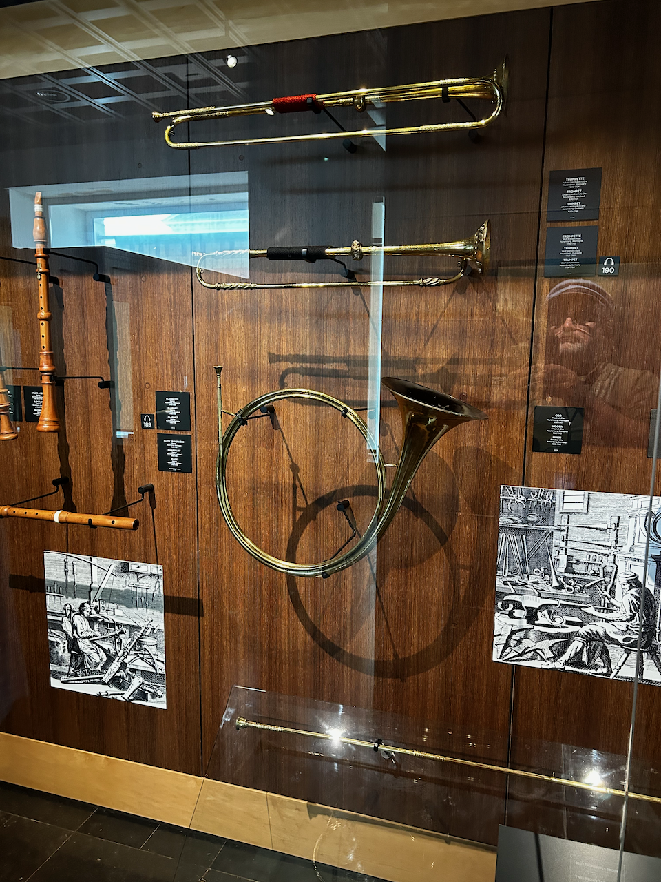 Photograph of (a) brass instrument(s) from the Musical Instruments Museum in Brussels, Belgium